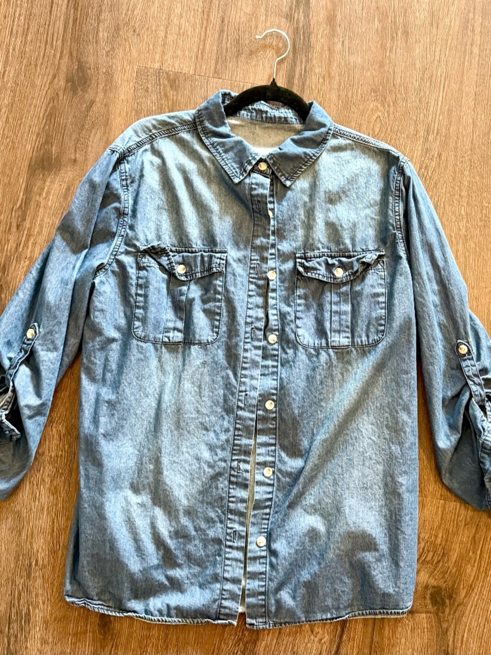 Runcati Women's Button Down Oversized Jean Shirt - Blue - Size XL